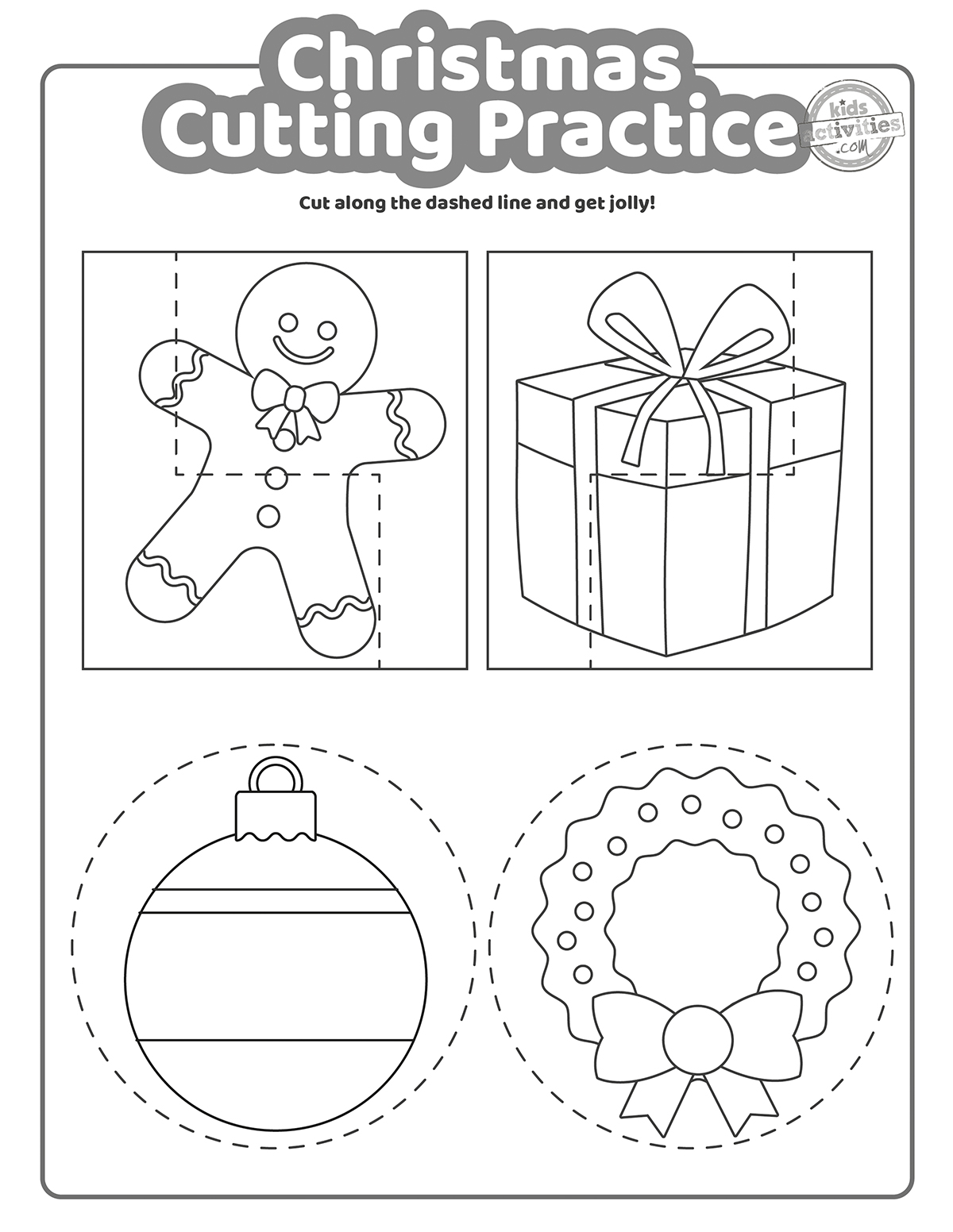 christmas cutting practice coloring pages for kids! kids